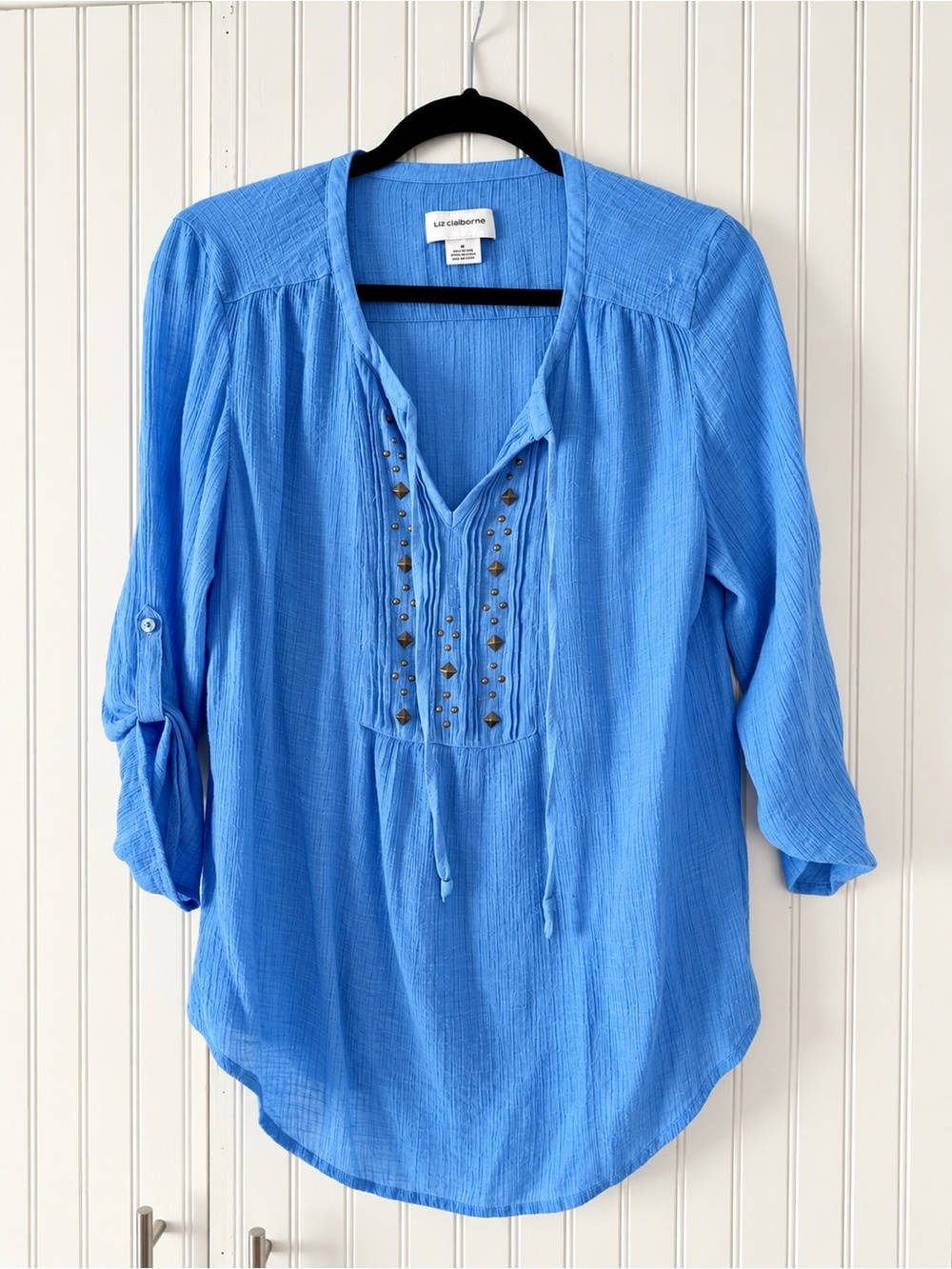 Liz Claiborne Bright Blue Stud-Accent V-Neck Tunic